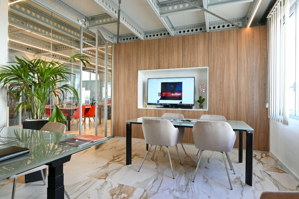 AV GROUP parete divisoria Glass ufficio direzionale parete vetrata a vetro singolo extra clear profilo in alluminio porta a battente