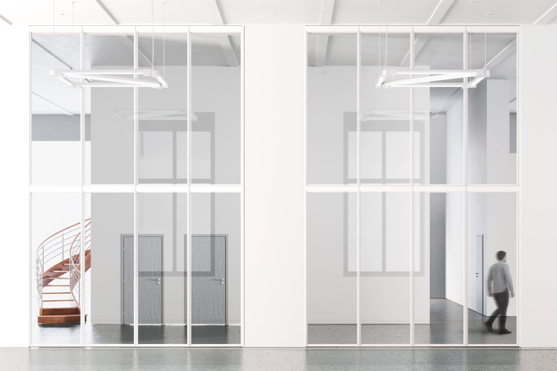 AWS la parete divisoria architetturale dalle molteplici soluzioni permette divisioni verticali ed orizzontali e può arrivare fino a 6 metri di altezza 3+3m