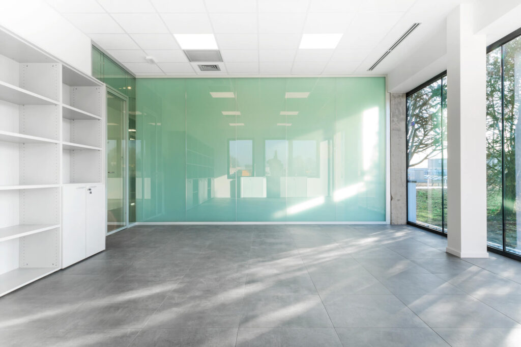 INOXTECH parete divisoria DOUBLE parete vetrata a vetro doppio etched per privacy visiva profilo in alluminio